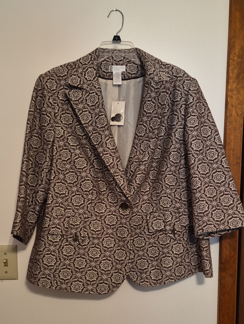 NWT Worthington Brown & Cream Floral Jacquard Blazer SZ 22